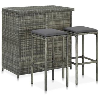 vidaXL Vidaxl - Set Mesa Y Sillas De Bar Jard&iacute;n 3 Piezas Rat&aacute;n Sint&eacute;tico Gris