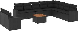 vidaXL Set De Sof&aacute;s De Jard&iacute;n 11 Pzas Y Cojines Rat&aacute;n Sint&eacute;tico Negro Vidaxl
