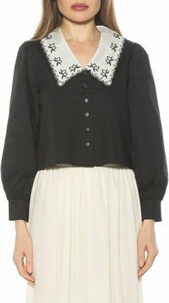 Alexia Admor Issey Embroidered Collar Button-Up Shirt in Black at Nordstrom Rack, Size X-Large