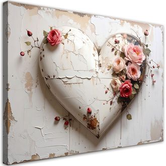 Feeby Impresi&oacute;n De Imagen, Coraz&oacute;n 3d Con Rosa En Estilo Shabby Chic, 120x80