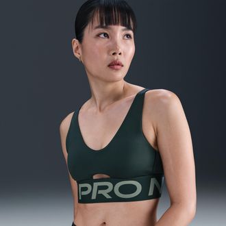 Nike Womens Nike Pro Indy Plunge Medium-Support Padded Sports Bra in Green | HF7324-390