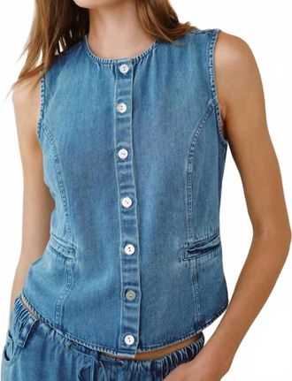Bella Dahl High Neck Fitted Vest In Medium Vintage Wash