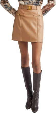 L'agence Yvette Belted Faux Leather Mini Skirt In Soft Cognac