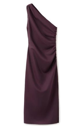 Mango Ruched One-Shoulder Maxi Dress in Burgundy at Nordstrom, Size 10
