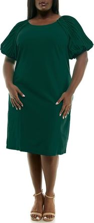 Nina Leonard Pleat Puff Sleeve Midi Dress in Emerald at Nordstrom Rack, Size 2X
