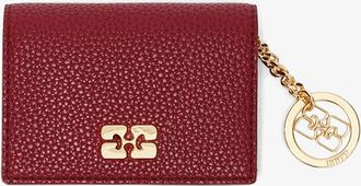 Ganni Dark Red Bou Card Holder With Flap in Grained