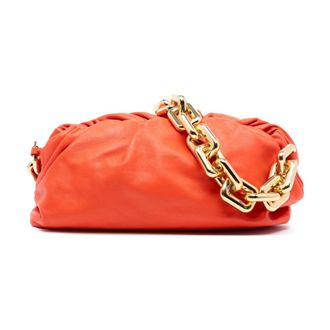 Bottega Veneta Pre-owned Shoulder Bags, female, Orange, Size: ONE SIZE Pre-owned Chain Embellished Leather Bag