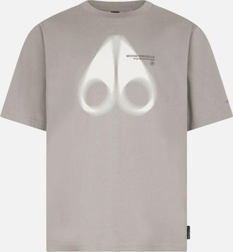 Moose Knuckles Mens Maurice Spray Logo Regular Fit Dusk Beige T-Shirt - Grey - Size: 38