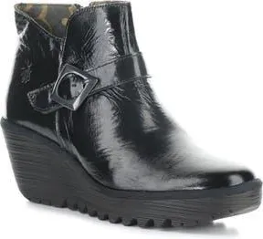 FLY London Yort Wedge Bootie in Black Shine at Nordstrom Rack, Size 10-10.5Us / 41Eu
