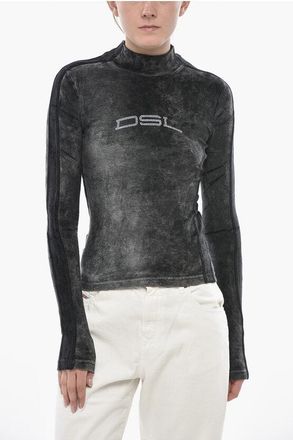 Diesel Mock-neck Chenille Top T-SLIM-N1 with Rhinestone Logo size Xxs