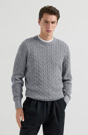 Brunello Cucinelli Cashmere vanis&eacute; cable knit sweater in Dark Grey at Nordstrom, Size 48 It