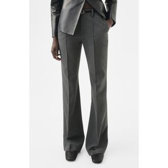 Mango Selection Belted Straight Leg Pants in Gray at Nordstrom, Size 6