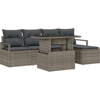 vidaXL Vidaxl - Garden Sofa Set with Cushion 6 pcs Light grey Poly rattan