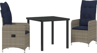 vidaXL Garden Dining Set 3 pcs Grey Poly Rattan Vidaxl