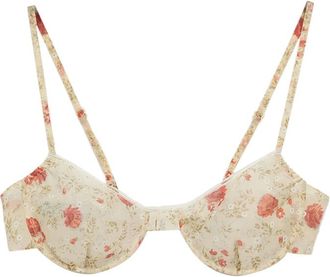 Prada Floral-print Lace-trim Bra