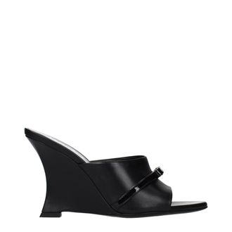 Versace Black Leather Wedge Womens Sandals