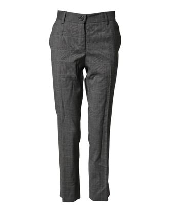 Dolce & Gabbana Womens Dark Gray Check Tartan Virginwool Dress Pants Virgin Wool