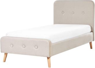 Beliani Beliani - Modern Linen Upholstered Fabric eu Single Bed Frame 3ft Slatted Beige Rennes