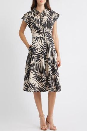 Vince Camuto Fern Print Cotton Poplin Midi Shirtdress in Black Sand at Nordstrom Rack, Size 16