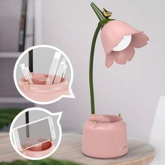OEM L&aacute;mpara Escritorio Rosa Con Flor, L&aacute;mpara Led Recargable Brazo Flexible Atenuaci&oacute;n Continua, 3 Modos Color Con Puerto Usb, Silicona Dormitorio
