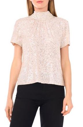 CeCe by Cynthia Steffe Sequin Mock Neck Top in Champagne Silver at Nordstrom Rack, Size Large