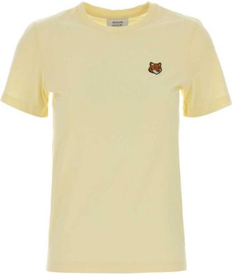 Maison Kitsun&eacute; Yellow Round Neck Embroidered T-shirt