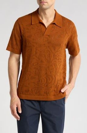 Nn.07 Ryan 6692 Abstract Floral Pointelle Organic Cotton Polo in Caramel at Nordstrom Rack, Size Medium