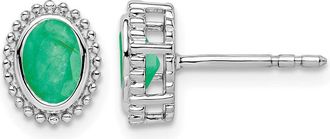 Diamond2Deal 14k White Gold Oval Emerald Stud Earrings