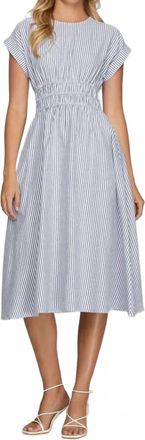 She + Sky Rachel Dress In Blue Pinstripe