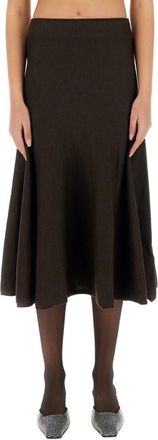 Khaite Brown Solid Midi Skirt