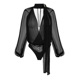 Elisabetta Franchi Bodysuit van cr&ecirc;pestof met sjerp - Dames - Tops - Zwart - Maat: XS Viscose