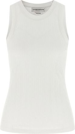 Victoria Beckham White Crew Neck Ribbed Tank Top