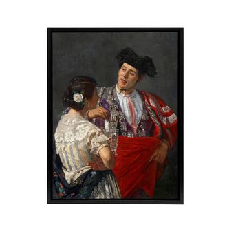 Artery8 Offering The Panel To A Bullfighter Cassatt Black Framed Canvas Art in Grey | Size: W24 x H32