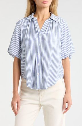 Max Studio Bubble Sleeve Boyfriend Shirt in Denim/Black Stripe at Nordstrom Rack, Size X-Small