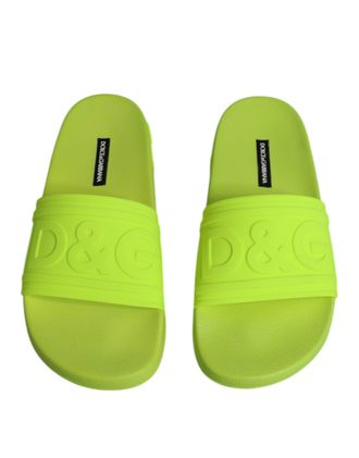 Dolce & Gabbana Womens Green Rubber Slides Sandals Beachwear Shoes