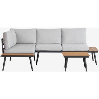 Sklum Sklum - Conjunto De Jard&iacute;n Con Sof&aacute; Esquinero De 4 Plazas Y Mesa De Centro En Aluminio Y Madera Nadi