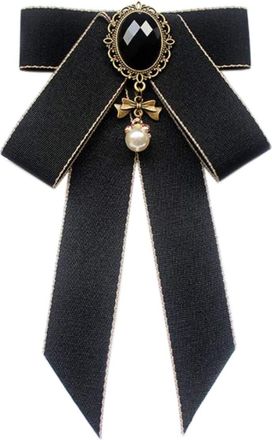 ACVIP Women Girls Bow Brooches Pin Pre-Tied Neck Tie Shirt Dress Collar (Black)