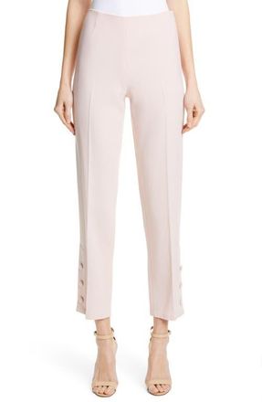 Lela Rose Button Hem Wool Blend Straight Leg Pants in Blush at Nordstrom, Size 12