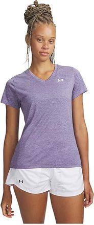 Under Armour Tech Short Sleeve V-Neck Twist Womens Clothing Purple Luxe/White : LG (US 12-14), Polyester