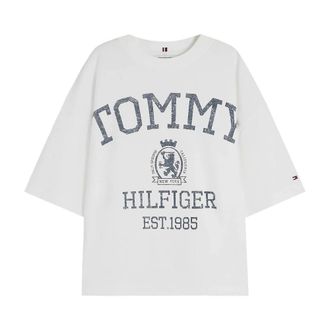 Tommy Hilfiger Crest Relaxed Oversized T-Shirt - Dames - Tops - Wit - Maat: 2XS Katoen