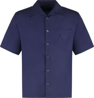 Prada Mens Short Sleeved Cotton Shirt - Dark Blue - Size Small