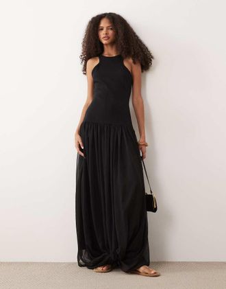 Asos Vestito lungo ibrido nero con scollo a vogatore