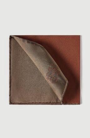 Brunello Cucinelli Silk pocket square with printed logo in Burned at Nordstrom