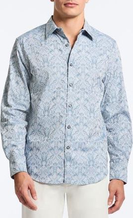 Robert Graham Highland Classic Fit Damask Cotton Button-Up Shirt in Slate Blue at Nordstrom Rack, Size Xxx-Large