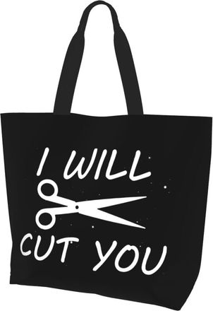 AOOEDM I Will Cut You Hairstylist Ladies Canvas Tote Reusable Shopping Bag