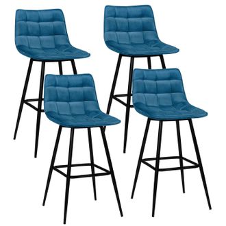 IDMarket Set Di 4 Sgabelli Da Bar Mady In Velluto Blu