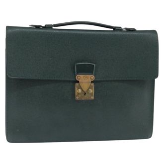 Louis Vuitton Serviette Kourad Taiga Leather Green Leather Briefcase Bag (Pre-Owned)