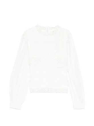 Farm Rio Off White Long Sleeve Crochet Blouse
