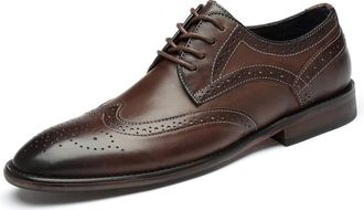 Generic Dress Oxford Shoes for Men Lace Up Wing Tip Brogue Burnished Toe Shoes Leather Slip Resistant Rubber Sole Non Slip Low Top Block Heel Business(Brown,5