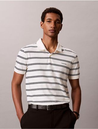 Calvin Klein Mens Liquid Touch Stripe Polo Shirt - White - 2XL